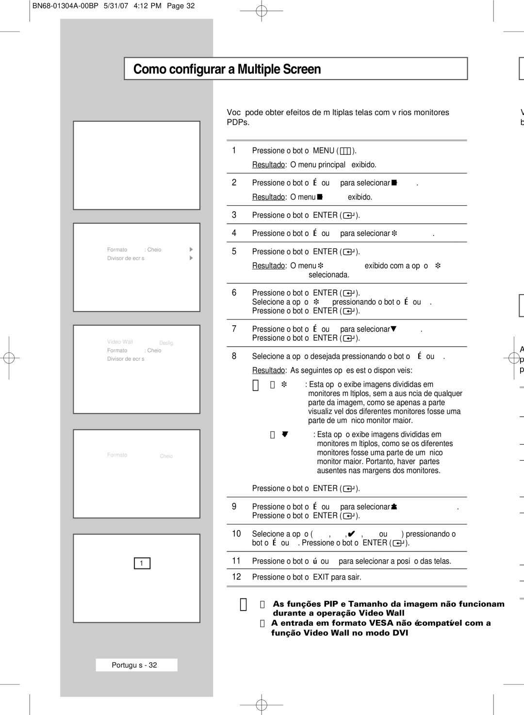 Samsung PPM50M7HBX/XSA, PPM42M7HBX/XSA, PPM42M7HSX/XBG manual Como configurar a Multiple Screen 