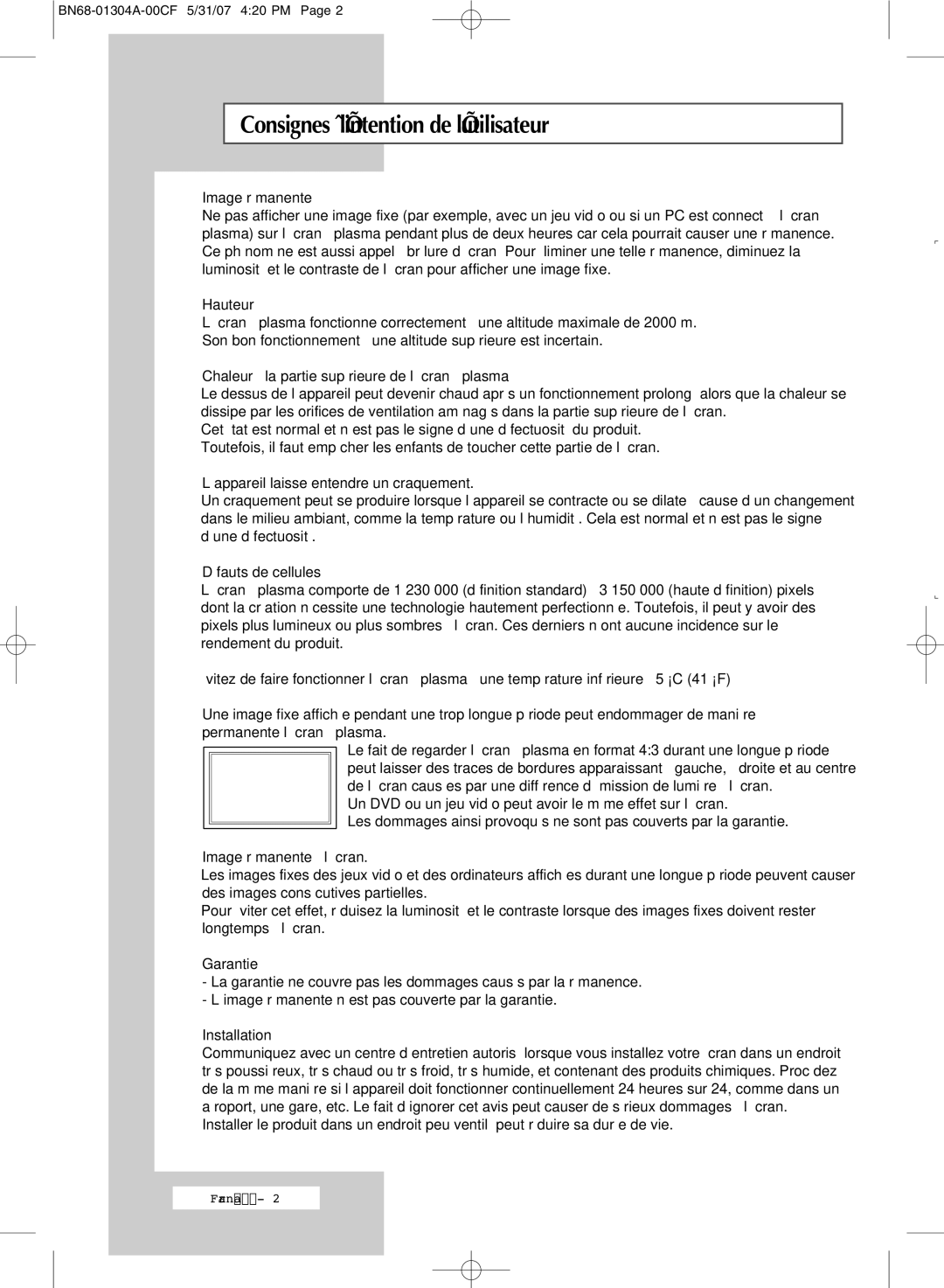 Samsung PPM50M7HBX/XSA, PPM42M7HBX/XSA, PPM42M7HSX/XBG manual Consignes à l’intention de l’utilisateur 