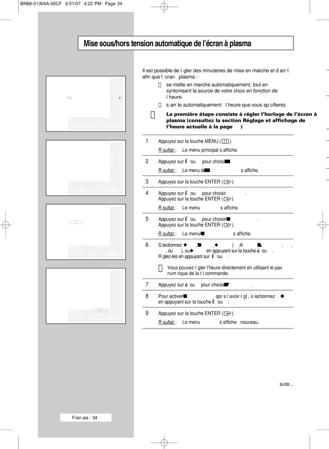 Samsung PPM42M7HBX/XSA, PPM50M7HBX/XSA, PPM42M7HSX/XBG manual Mise sous/hors tension automatique de l’écran à plasma 