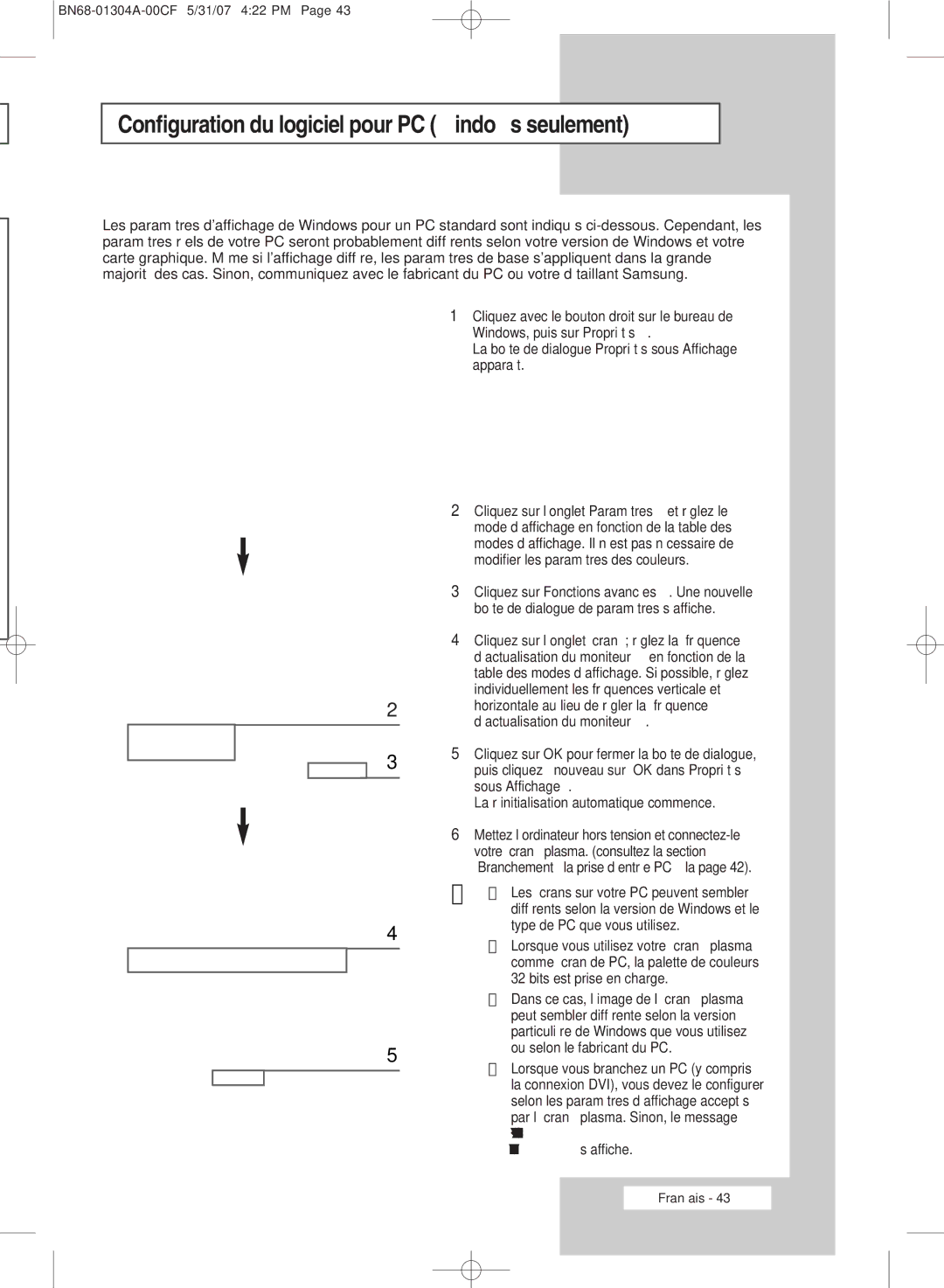 Samsung PPM42M7HBX/XSA, PPM50M7HBX/XSA, PPM42M7HSX/XBG manual Configuration du logiciel pour PC Windows seulement 