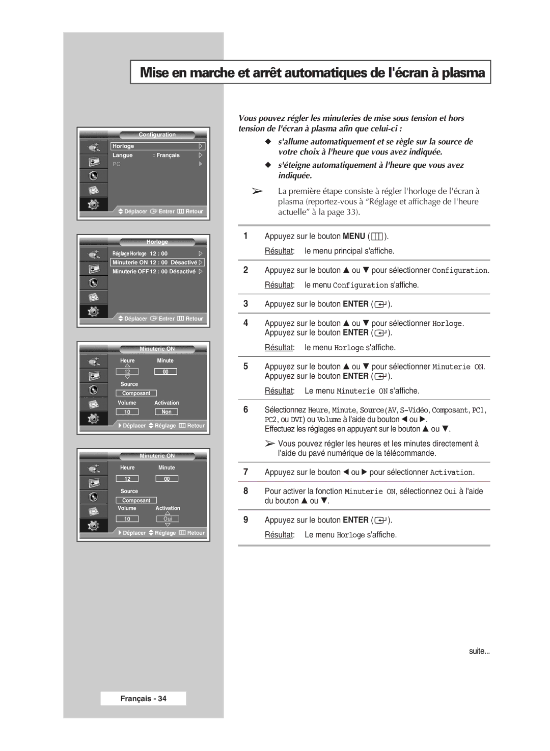 Samsung PPM42M7HSX/EDC, PPM50M7HSX/EDC manual Mise en marche et arrêt automatiques de lécran à plasma 