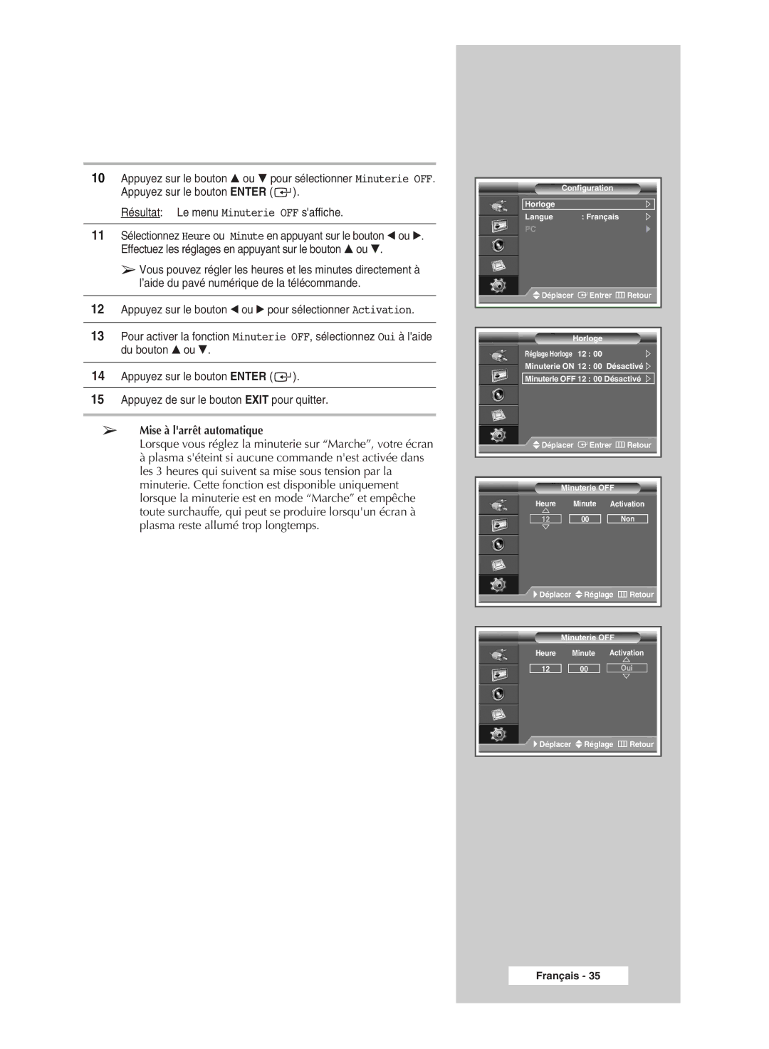 Samsung PPM50M7HSX/EDC, PPM42M7HSX/EDC manual Mise à larrêt automatique 