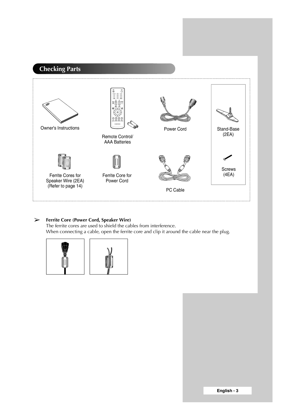 Samsung PPM50M7HSX/EDC, PPM42M7HSX/EDC manual Checking Parts, Owner’s Instructions 