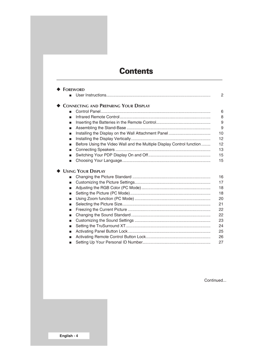 Samsung PPM42M7HSX/EDC, PPM50M7HSX/EDC manual Contents 