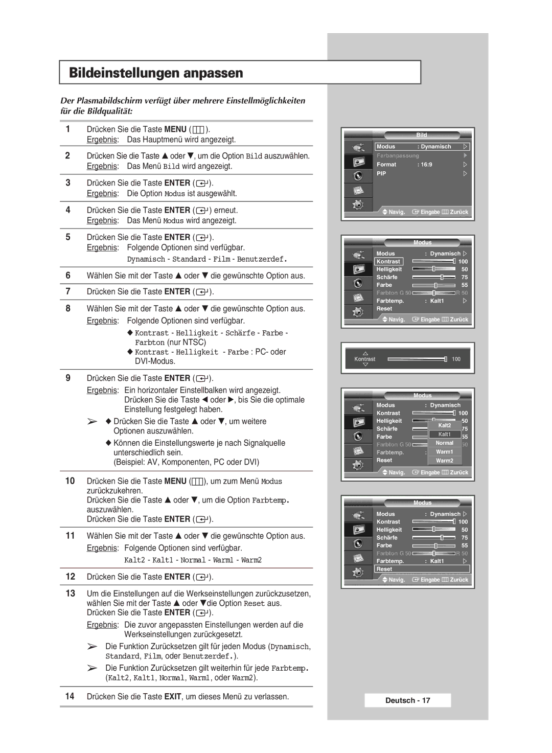 Samsung PPM50M7HSX/EDC, PPM42M7HSX/EDC manual Bildeinstellungen anpassen, Farbton nur Ntsc 