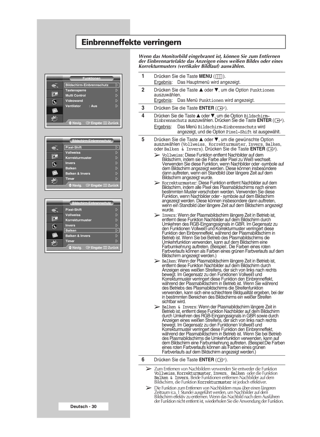 Samsung PPM42M7HSX/EDC, PPM50M7HSX/EDC manual Einbrenneffekte verringern 