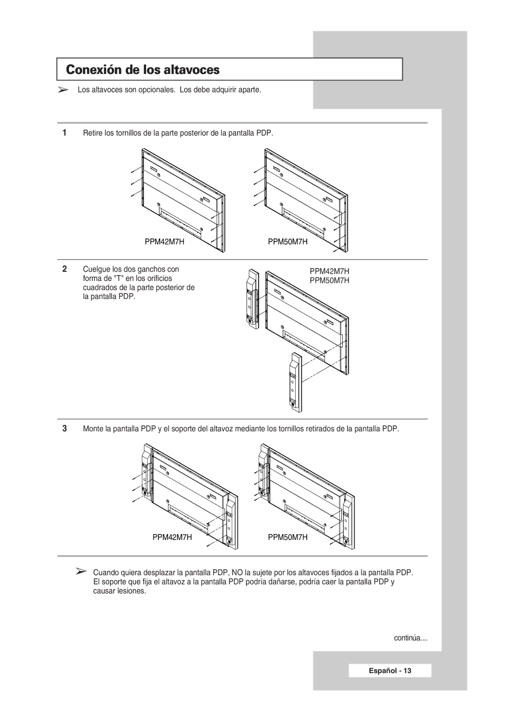 Samsung PPM50M7HSX/EDC, PPM42M7HSX/EDC manual Conexión de los altavoces 