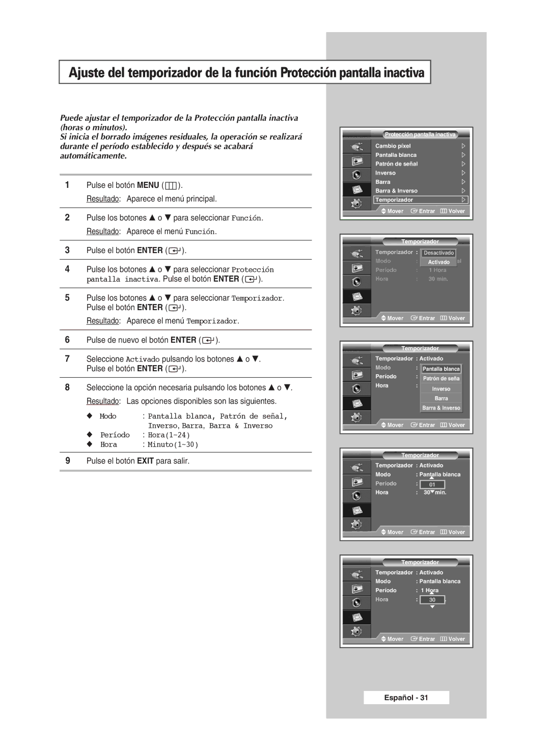 Samsung PPM50M7HSX/EDC, PPM42M7HSX/EDC manual Período Hora1~24 Hora Minuto1~30 