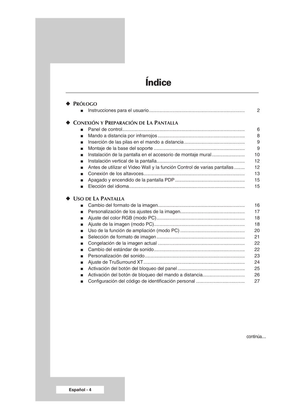 Samsung PPM42M7HSX/EDC, PPM50M7HSX/EDC manual Índice 