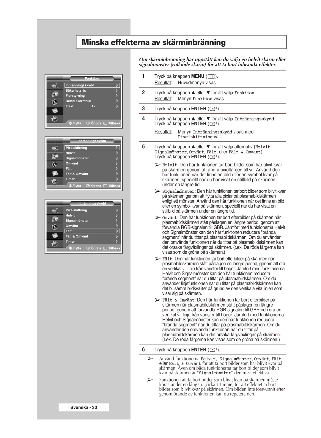 Samsung PPM42M7HSX/EDC, PPM50M7HSX/EDC manual Minska effekterna av skärminbränning 