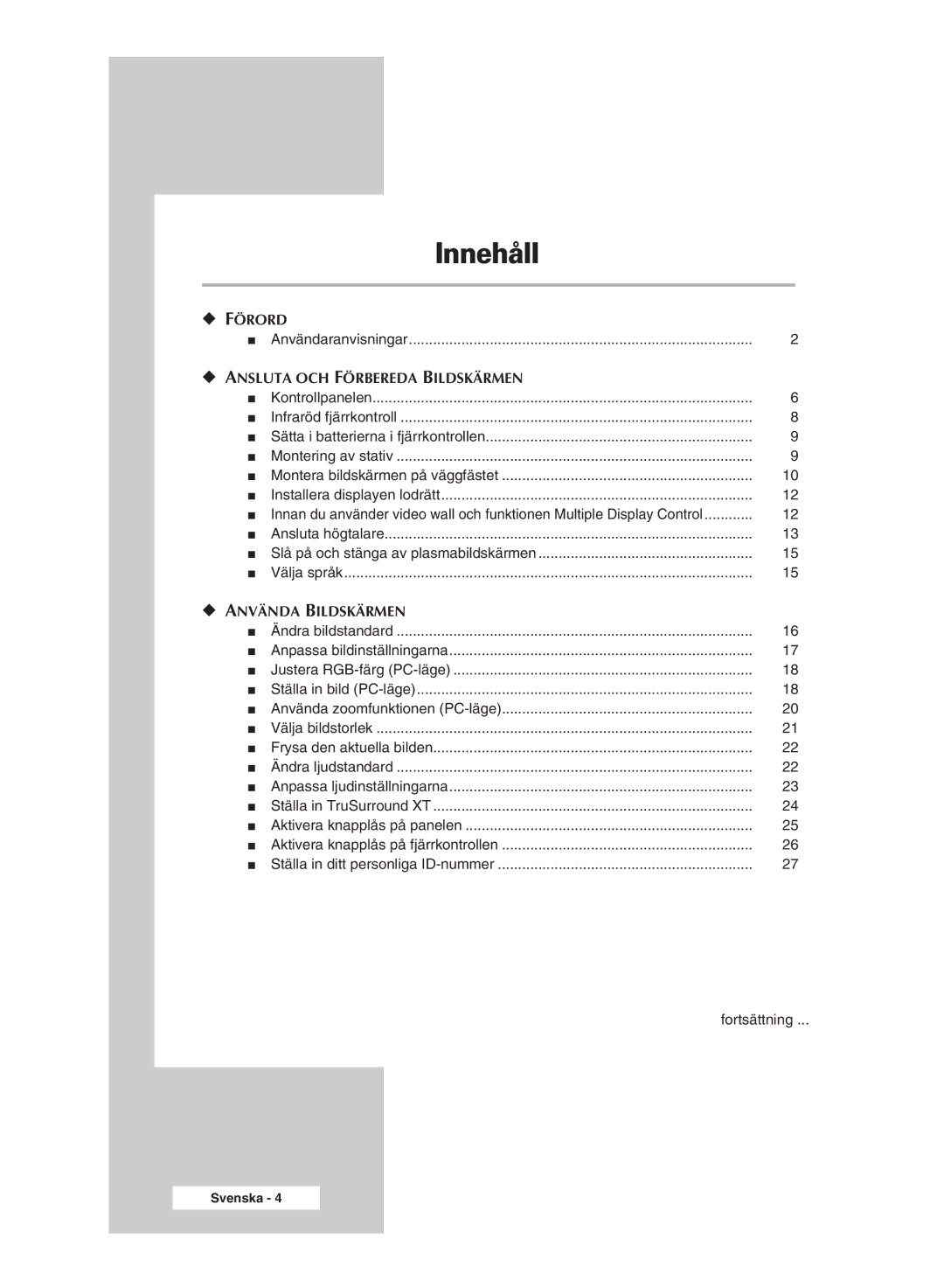 Samsung PPM42M7HSX/EDC, PPM50M7HSX/EDC manual Innehåll 