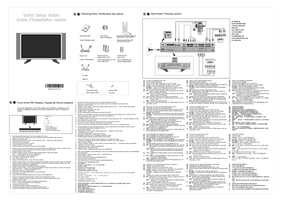 Samsung PPM42M8HB setup guide Quick Setup Guide User’s Guide, Guide de l’Utilisateur, ’enceintes 2EA, PC Cable Câble PC 