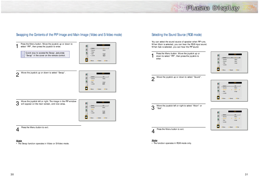 Samsung PPM42S2 manual Selecting the Sound Source RGB mode 