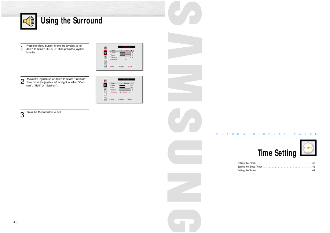 Samsung PPM42S2 manual Using the Surround, Time Setting 