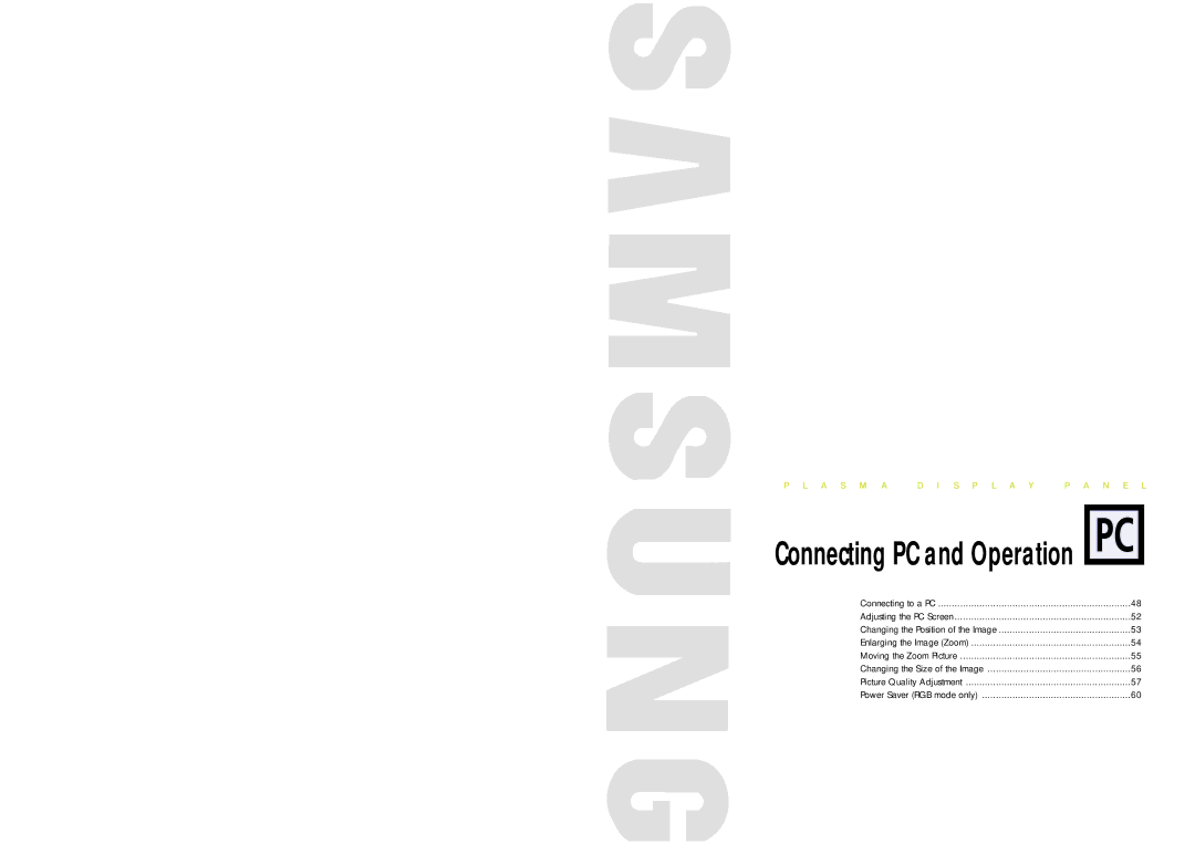 Samsung PPM42S2 manual Connecting PC and Operation 