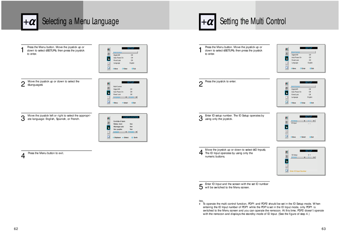 Samsung PPM42S2 manual Selecting a Menu Language Setting the Multi Control, Numeric buttons 