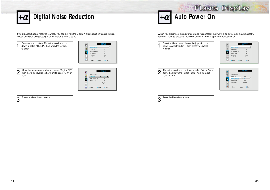 Samsung PPM42S2 manual Digital Noise Reduction, Auto Power On 