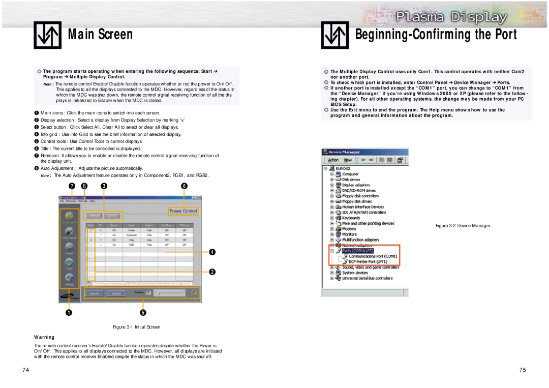 Samsung PPM42S2 manual Main Screen, Beginning-Confirming the Port 