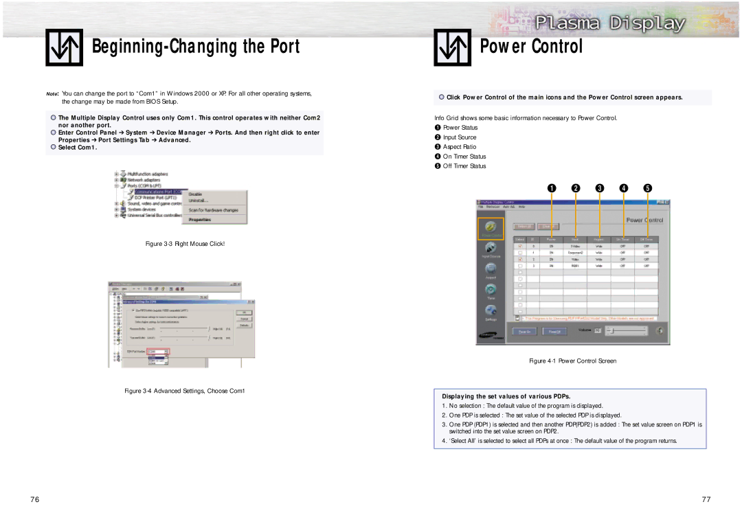 Samsung PPM42S2 manual Beginning-Changing the Port, Power Control 