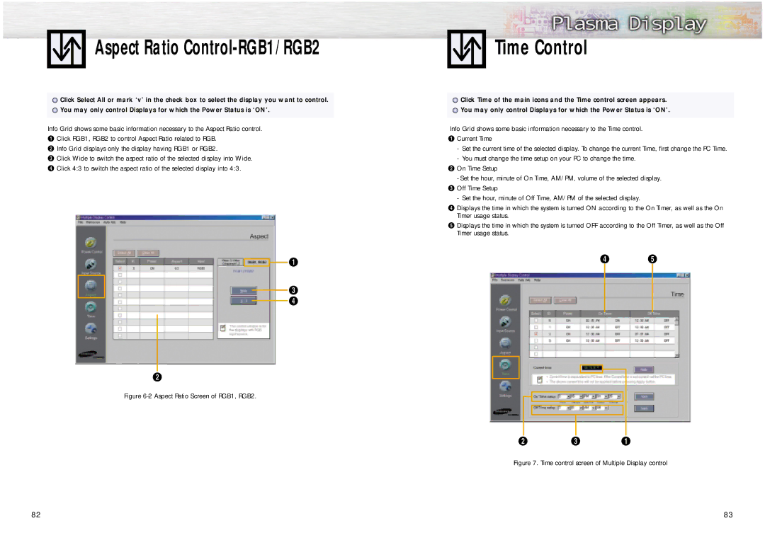 Samsung PPM42S2 manual Time Control, Aspect Ratio Screen of RGB1, RGB2 