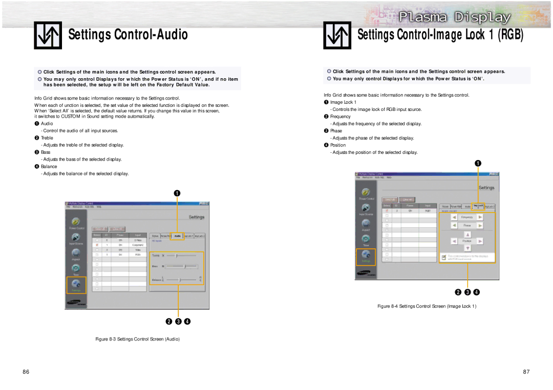 Samsung PPM42S2 manual Settings Control-Audio, Settings Control Screen Audio 