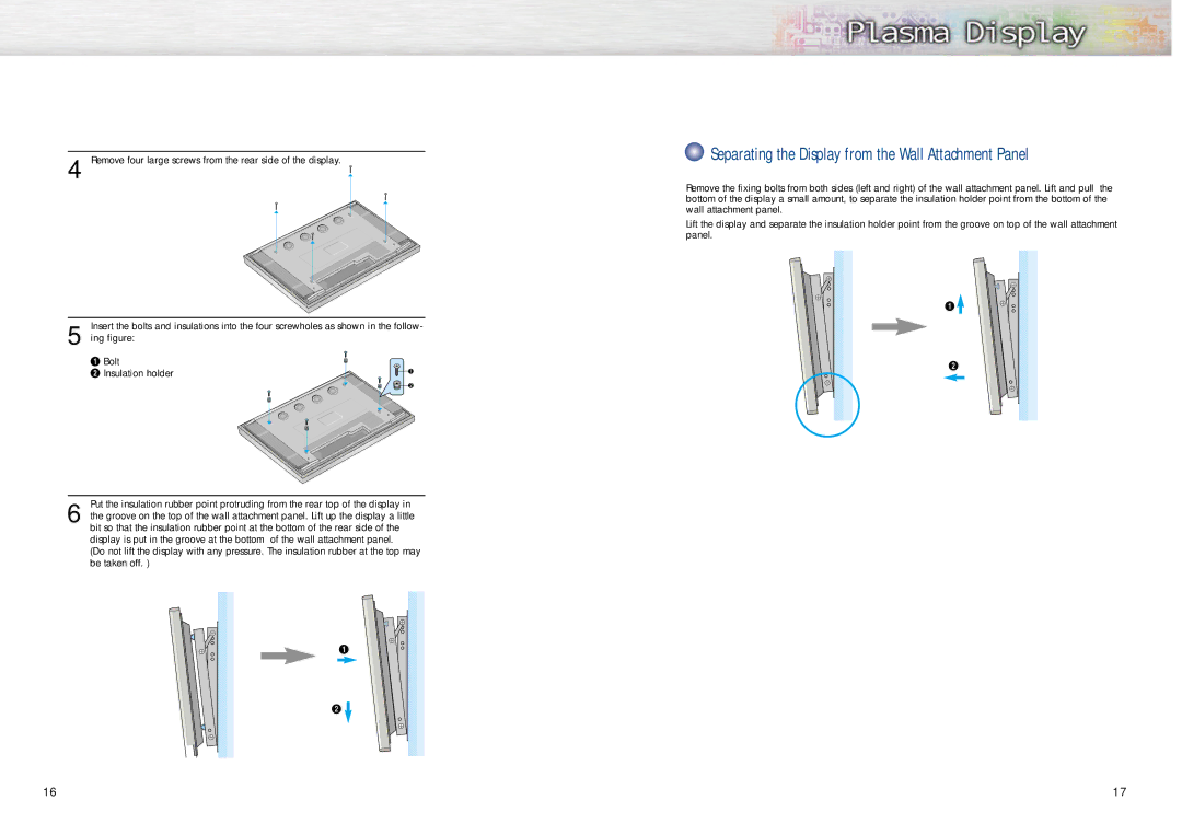 Samsung PPM42S2 manual Separating the Display from the Wall Attachment Panel 