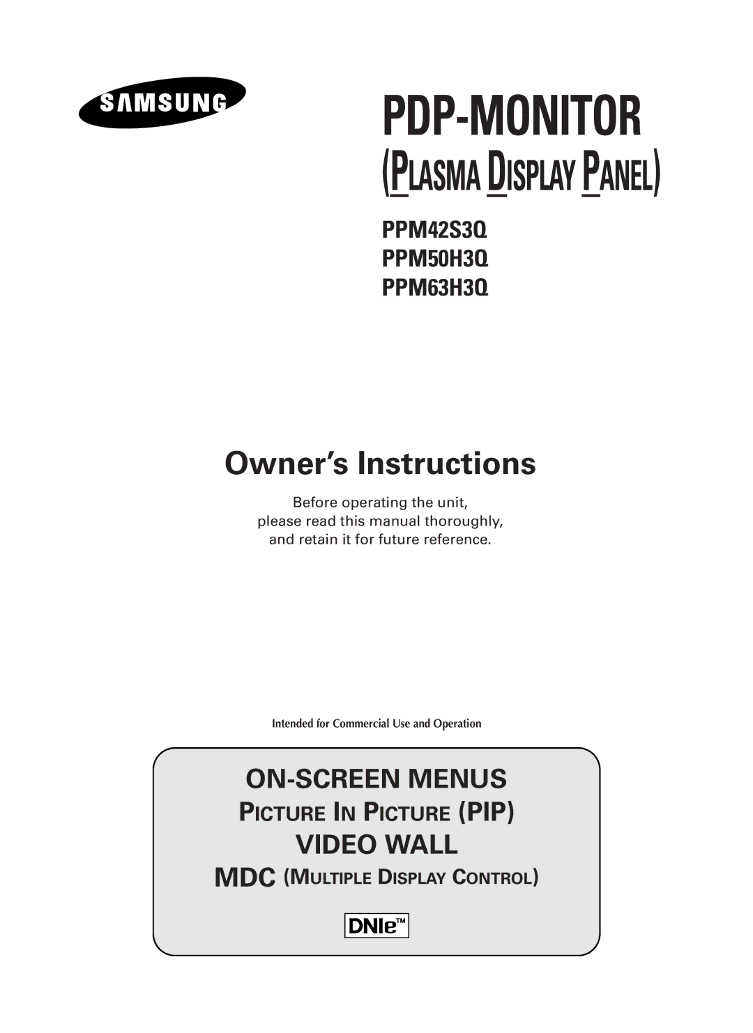 Samsung PPM42S3QX/EDC, PPM50H3QX/EDC, PPM63H3QX/XAA, PPM50H3QX/XAA, PPM63H3QX/SAI, PPM42S3QX/SAI manual Pdp-Monitor 