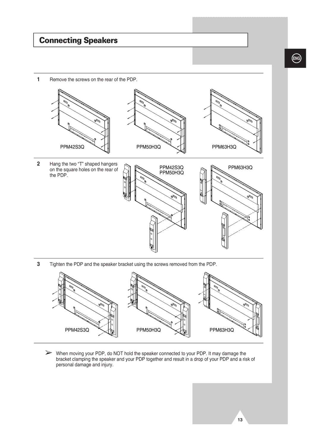 Samsung PPM50H3QX/SAI, PPM50H3QX/EDC, PPM42S3QX/EDC, PPM63H3QX/XAA, PPM50H3QX/XAA, PPM63H3QX/SAI manual Connecting Speakers 