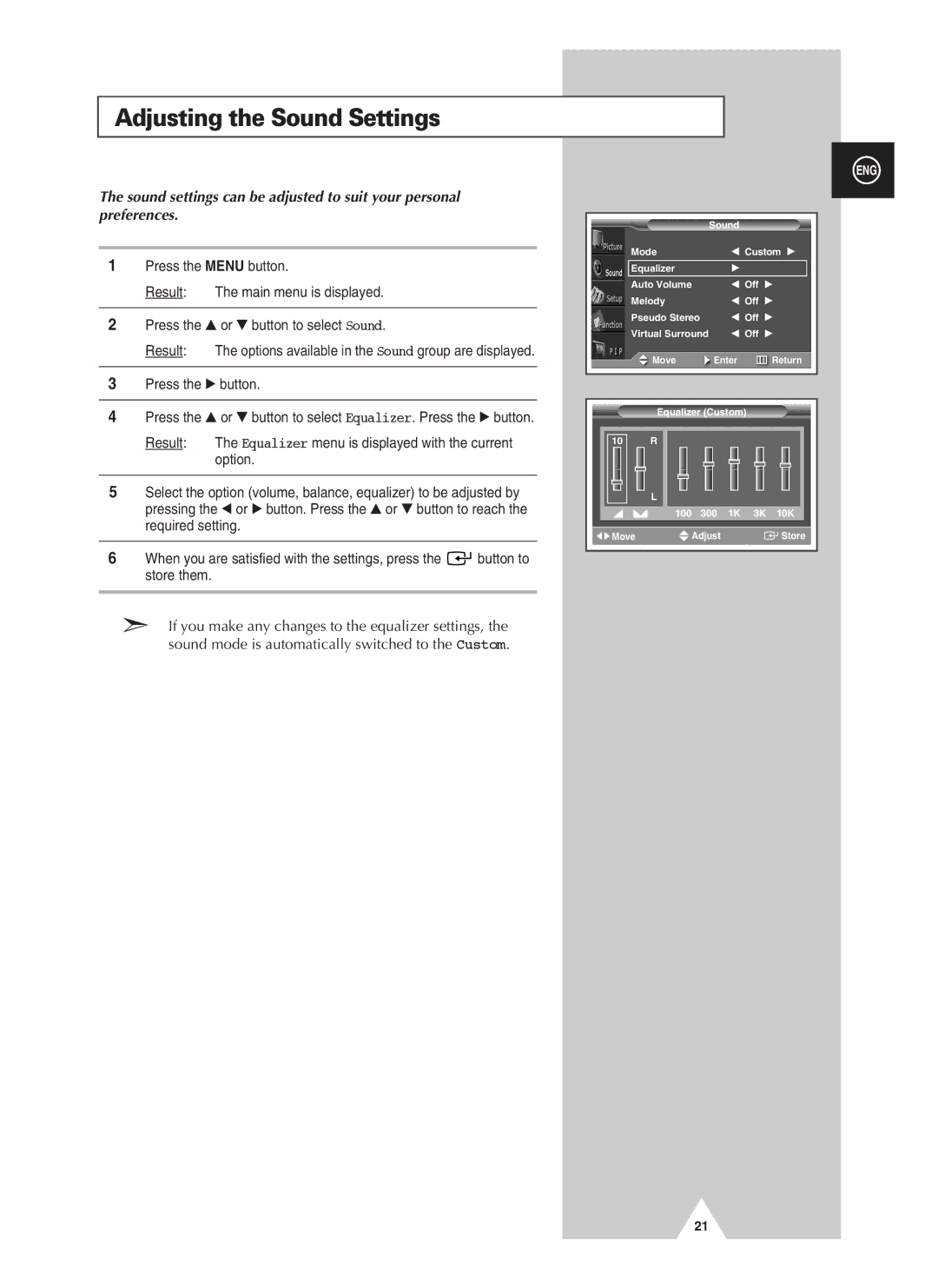 Samsung PPM50H3QX/EDC, PPM42S3QX/EDC, PPM63H3QX/XAA, PPM50H3QX/XAA, PPM63H3QX/SAI, PPM42S3QX/SAI Adjusting the Sound Settings 