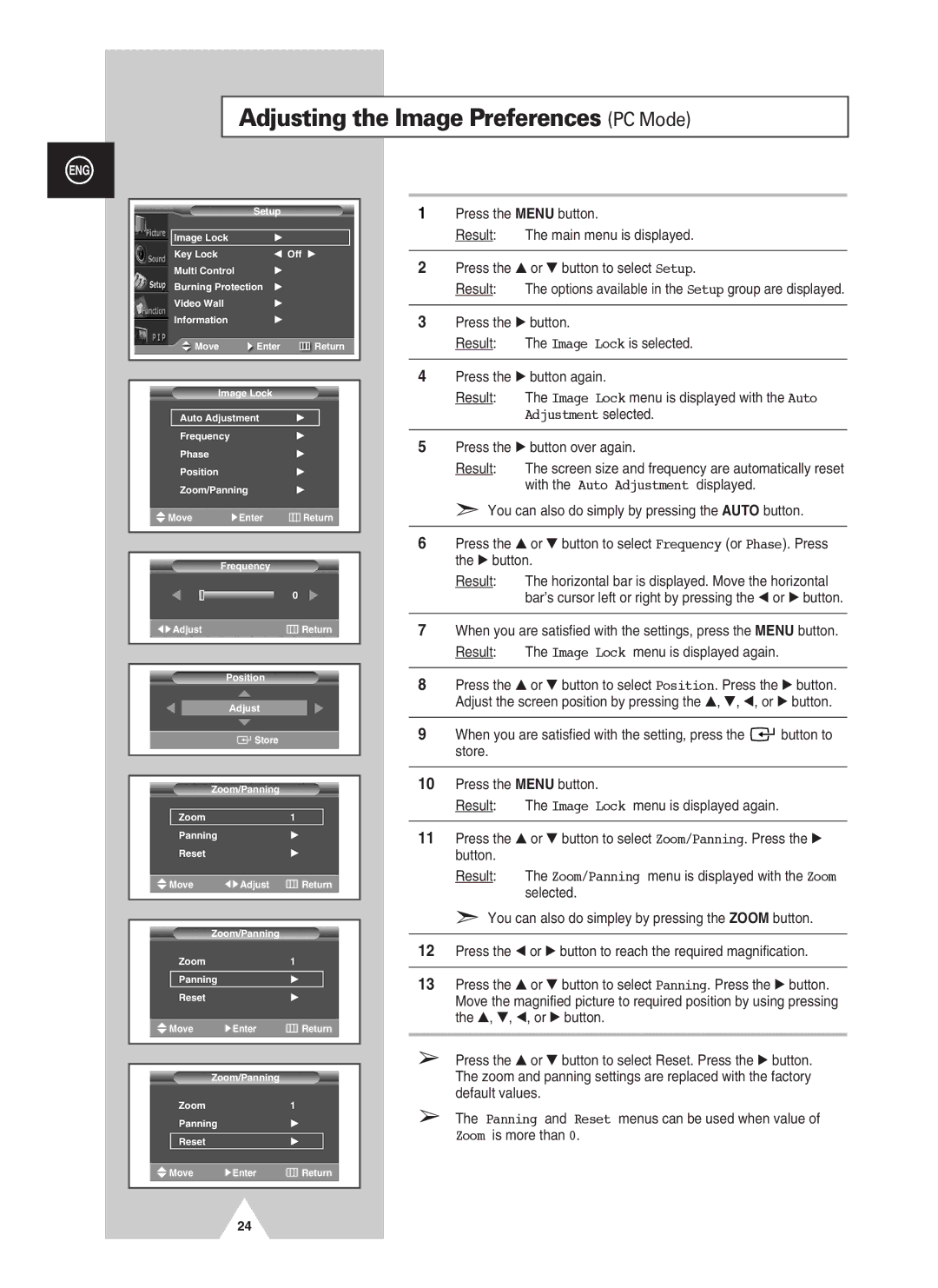 Samsung PPM50H3QX/XAA, PPM50H3QX/EDC, PPM42S3QX/EDC, PPM63H3QX/XAA, PPM63H3QX/SAI Adjusting the Image Preferences PC Mode 