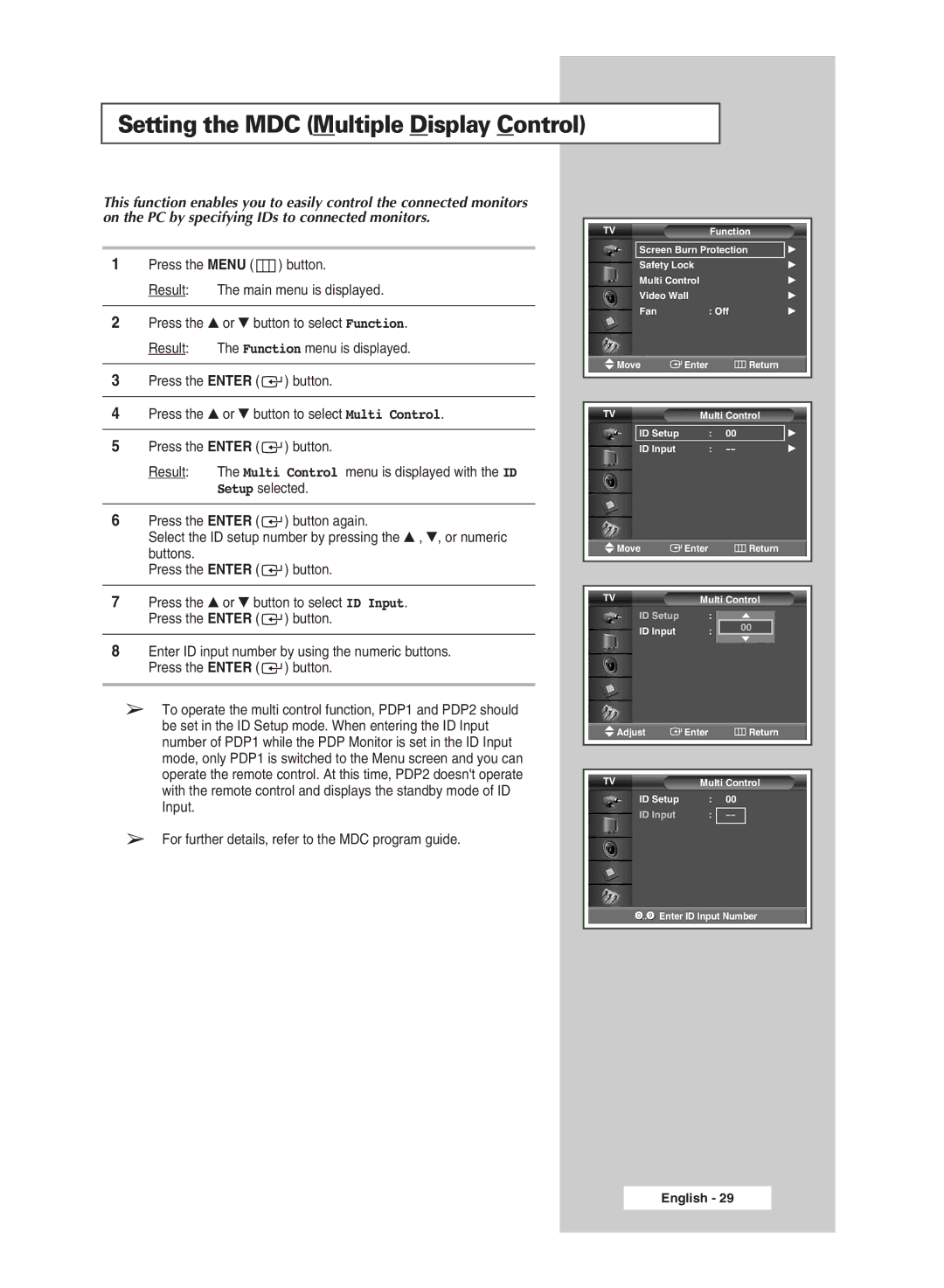 Samsung PPM42M5H, PPM50M5H manual Setting the MDC Multiple Display Control 