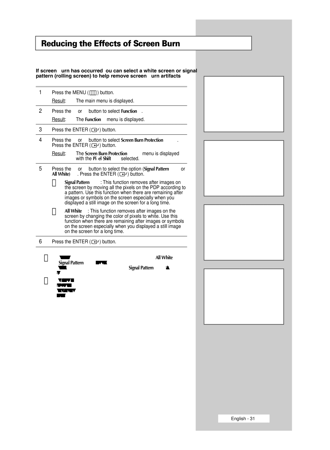 Samsung PPM42M5H, PPM50M5H manual Reducing the Effects of Screen Burn 