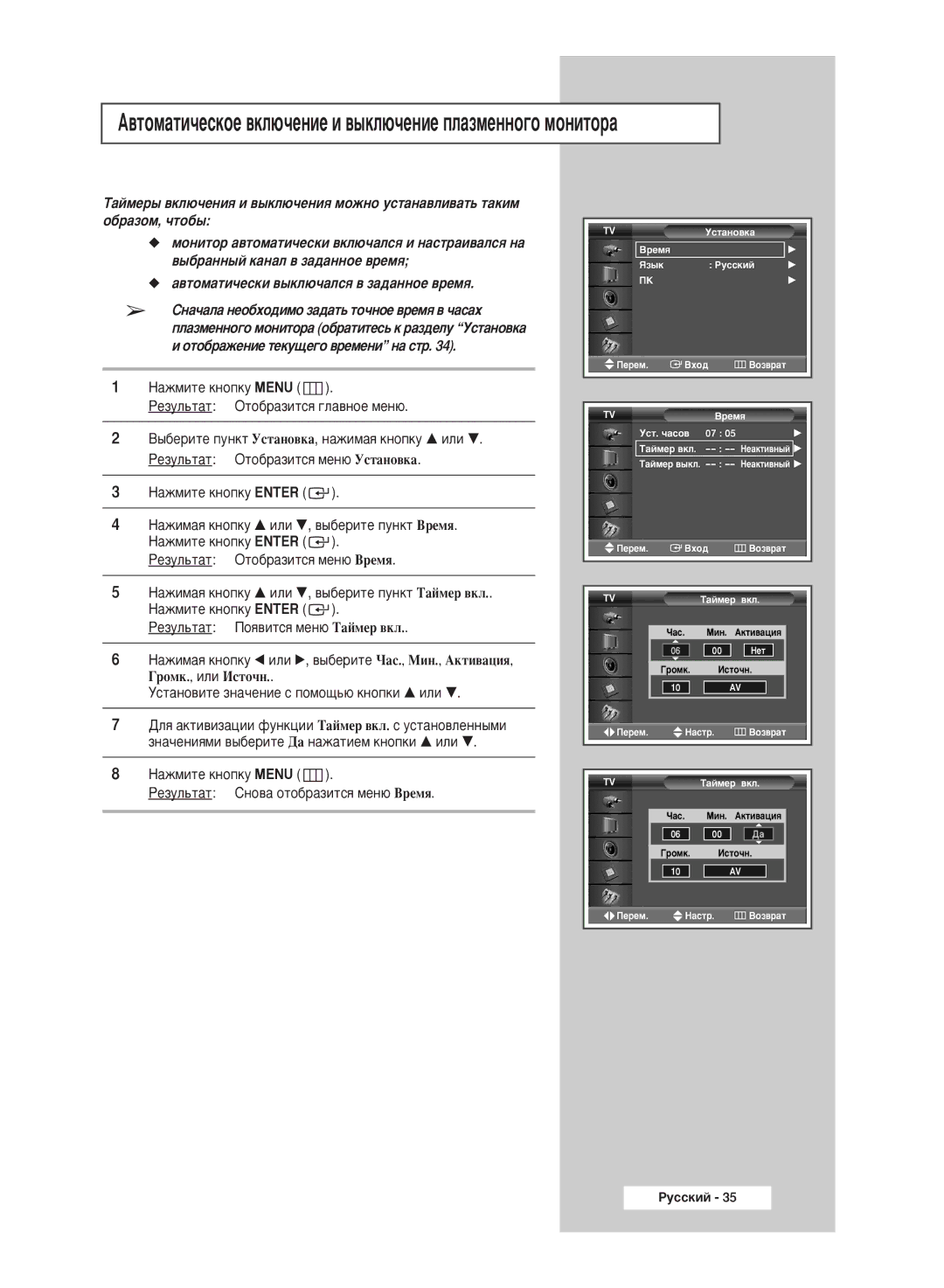 Samsung PPM50M5HSX/EDC manual ‚Úóï‡Úë˜Âòíóâ ‚Íî˛˜Âìëâ Ë ‚˚Íî˛˜Âìëâ Ôî‡Áïâììó„Ó Ïóìëúó‡ 