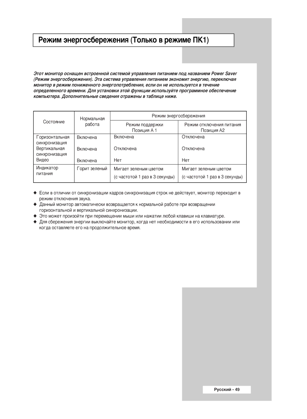 Samsung PPM50M5HSX/EDC manual ÊÂÊËÏ ˝ÌÂ„ÓÒ·ÂÂÊÂÌËﬂ íÓÎ¸ÍÓ ‚ ÂÊËÏÂ èä1, Çë‰Âó Çíî˛˜Âì‡, Éóëú Áâîâì˚È 