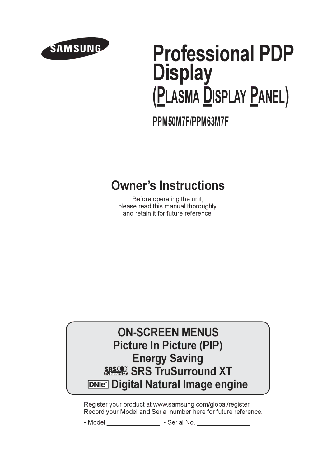 Samsung PPM63M7F, PPM50M7F manual Professional PDP Display 