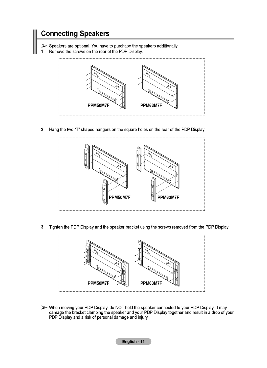 Samsung PPM63M7F, PPM50M7F manual Connecting Speakers 