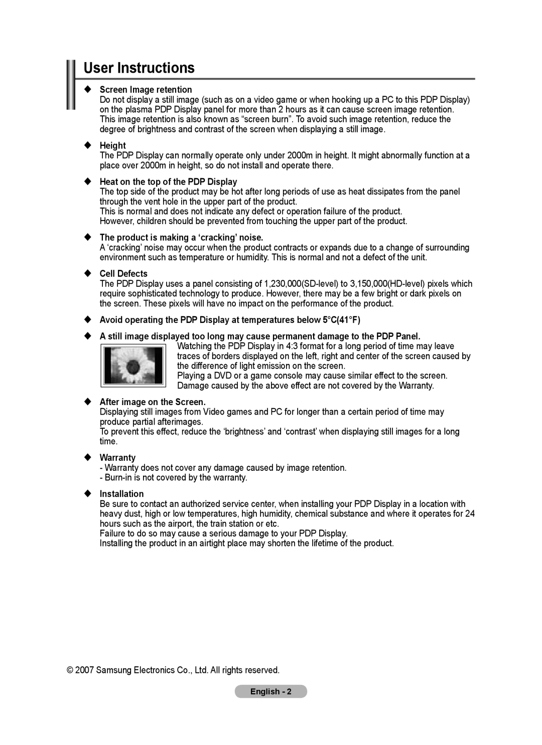 Samsung PPM50M7F, PPM63M7F manual User Instructions 