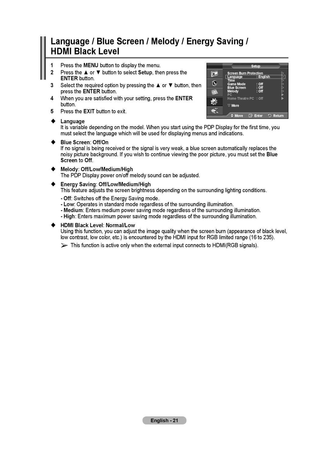 Samsung PPM63M7F, PPM50M7F manual Press the Enter button, Button 