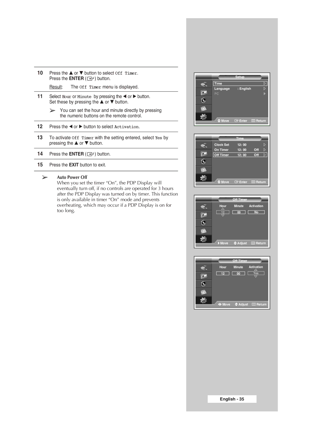 Samsung PPM50M7H manual Auto Power Off 