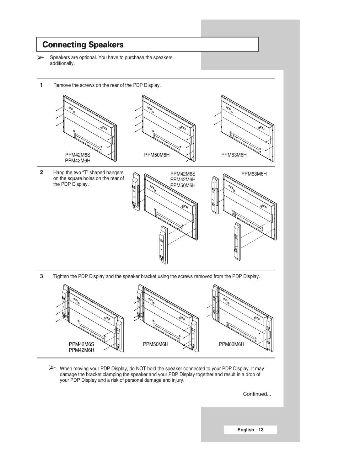 Samsung PPM63M6H manual Connecting Speakers 