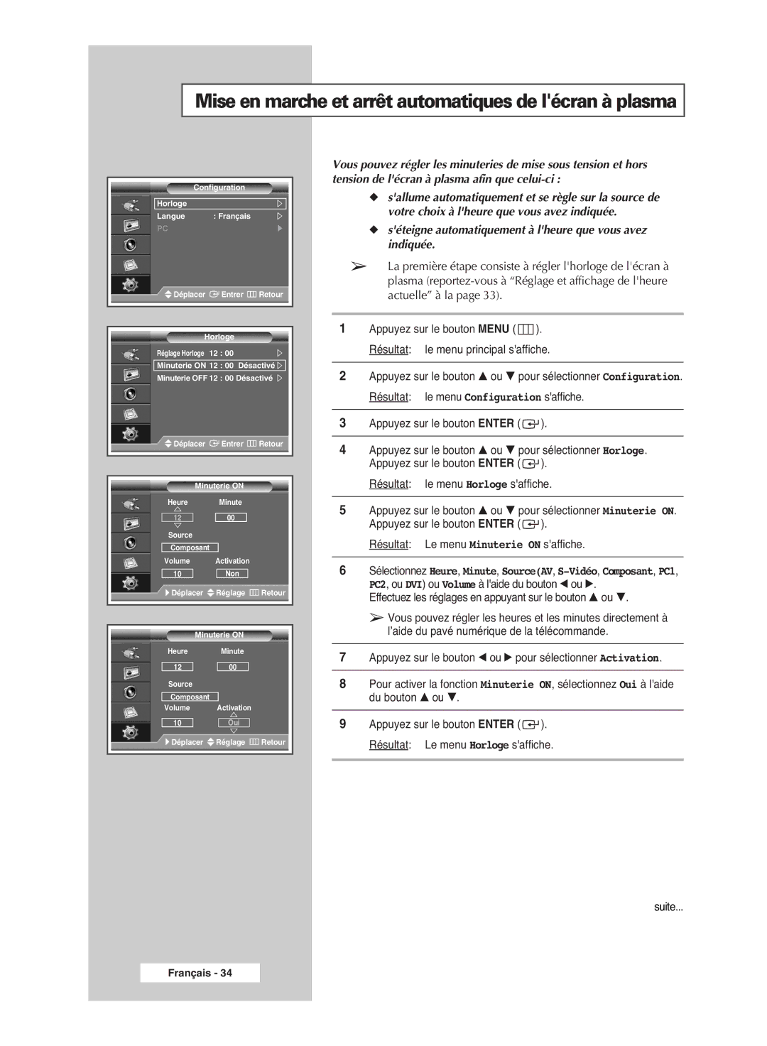 Samsung PPM42M6HSX/EDC, PPM63M6HSX/EDC, PPM50M6HSX/EDC manual Mise en marche et arrêt automatiques de lécran à plasma 