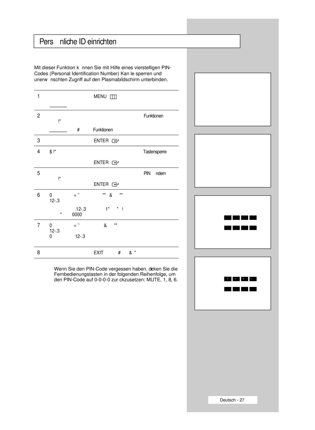 Samsung PPM63M6HSX/EDC, PPM42M6HSX/EDC, PPM50M6HSX/EDC manual Persönliche ID einrichten 