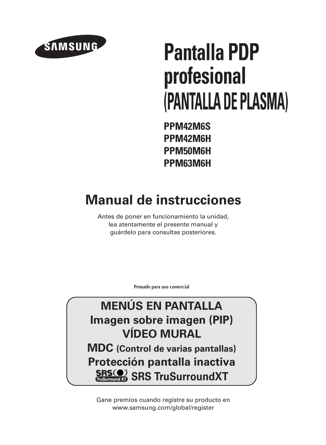 Samsung PPM42M6HSX/EDC, PPM63M6HSX/EDC, PPM50M6HSX/EDC manual Pantalla DE Plasma 