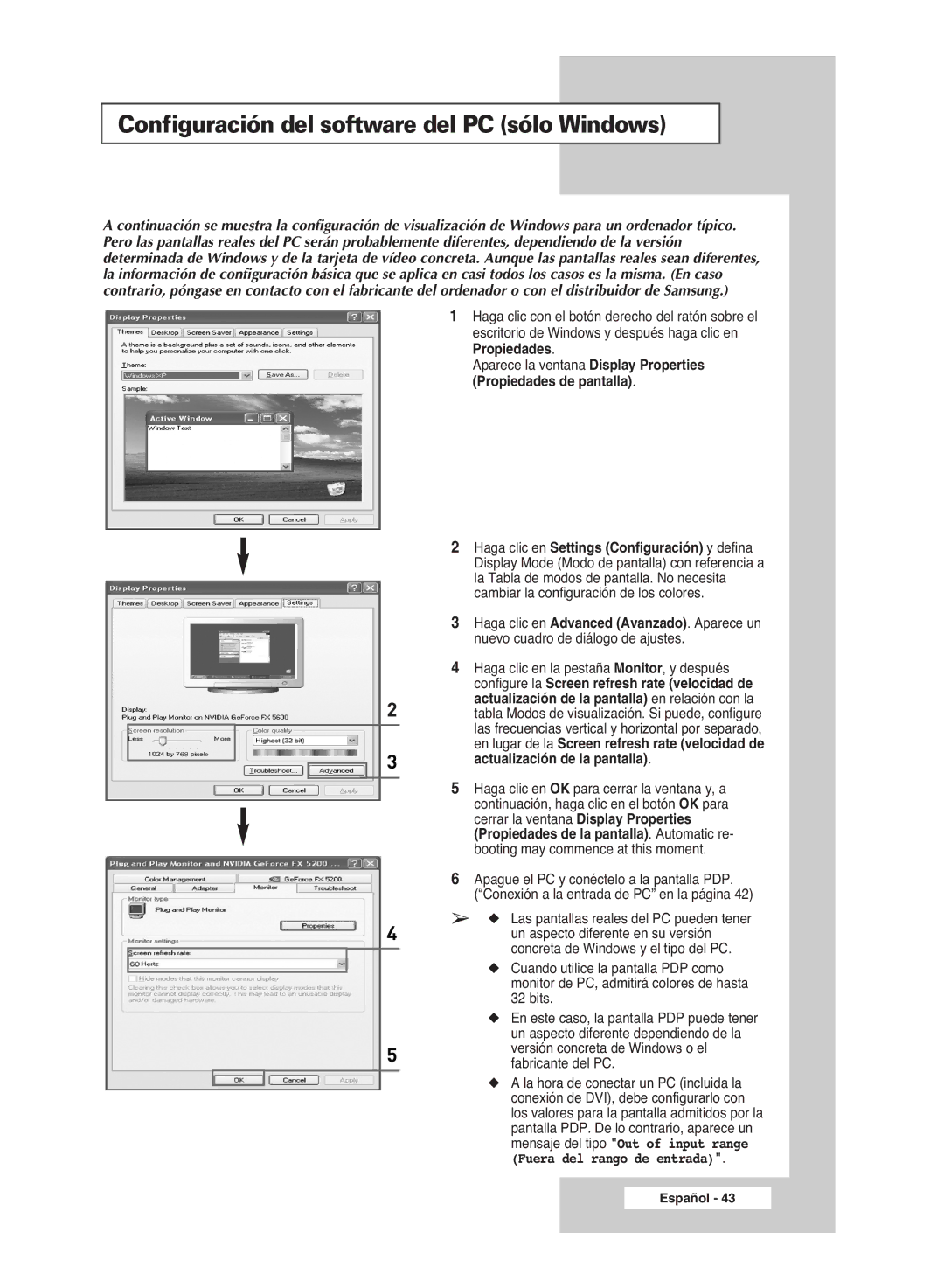 Samsung PPM42M6HSX/EDC, PPM63M6HSX/EDC, PPM50M6HSX/EDC manual Configuración del software del PC sólo Windows 