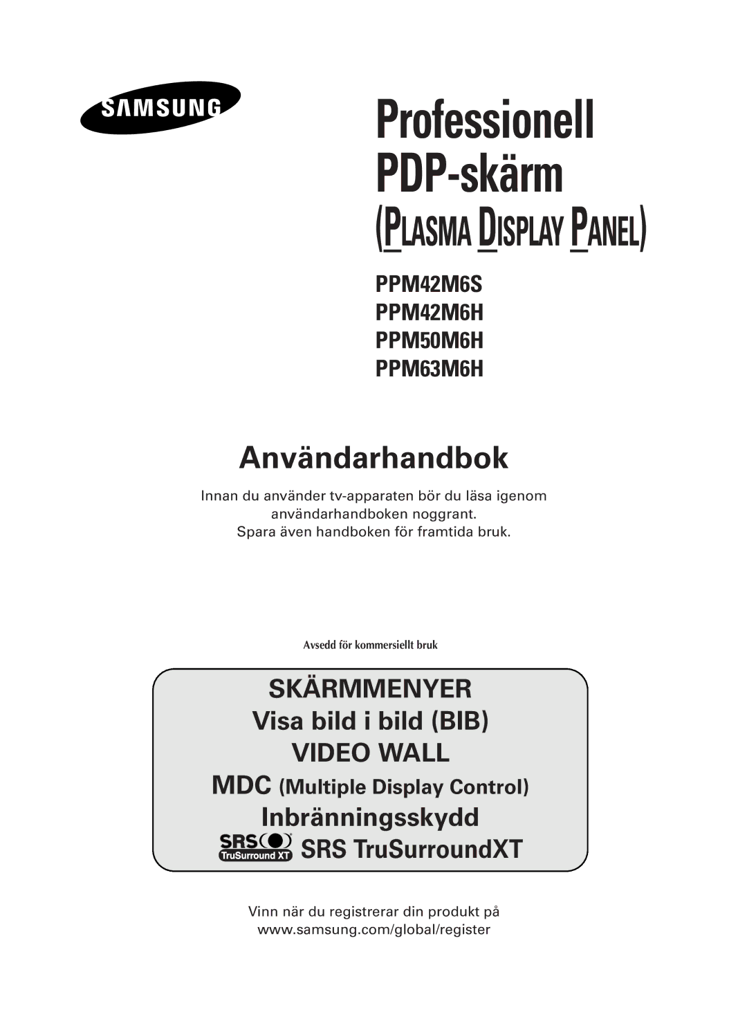 Samsung PPM42M6HSX/EDC, PPM63M6HSX/EDC, PPM50M6HSX/EDC manual PDP-skärm 