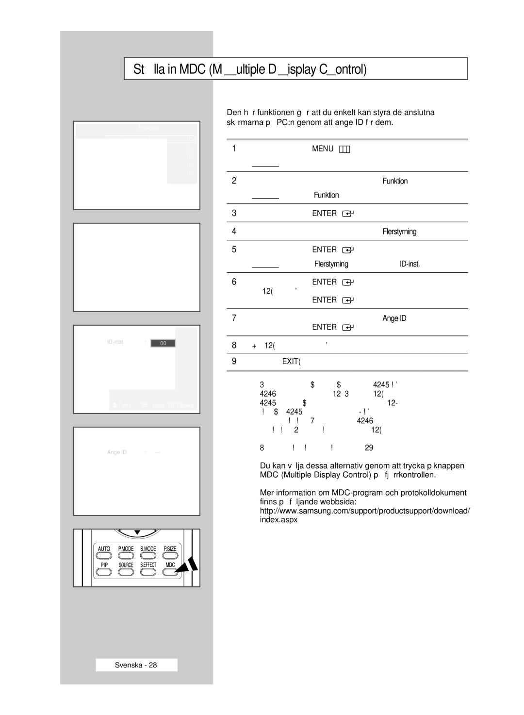 Samsung PPM42M6HSX/EDC manual Ställa in MDC Multiple Display Control, Ytterligare information finns i programguiden för MDC 