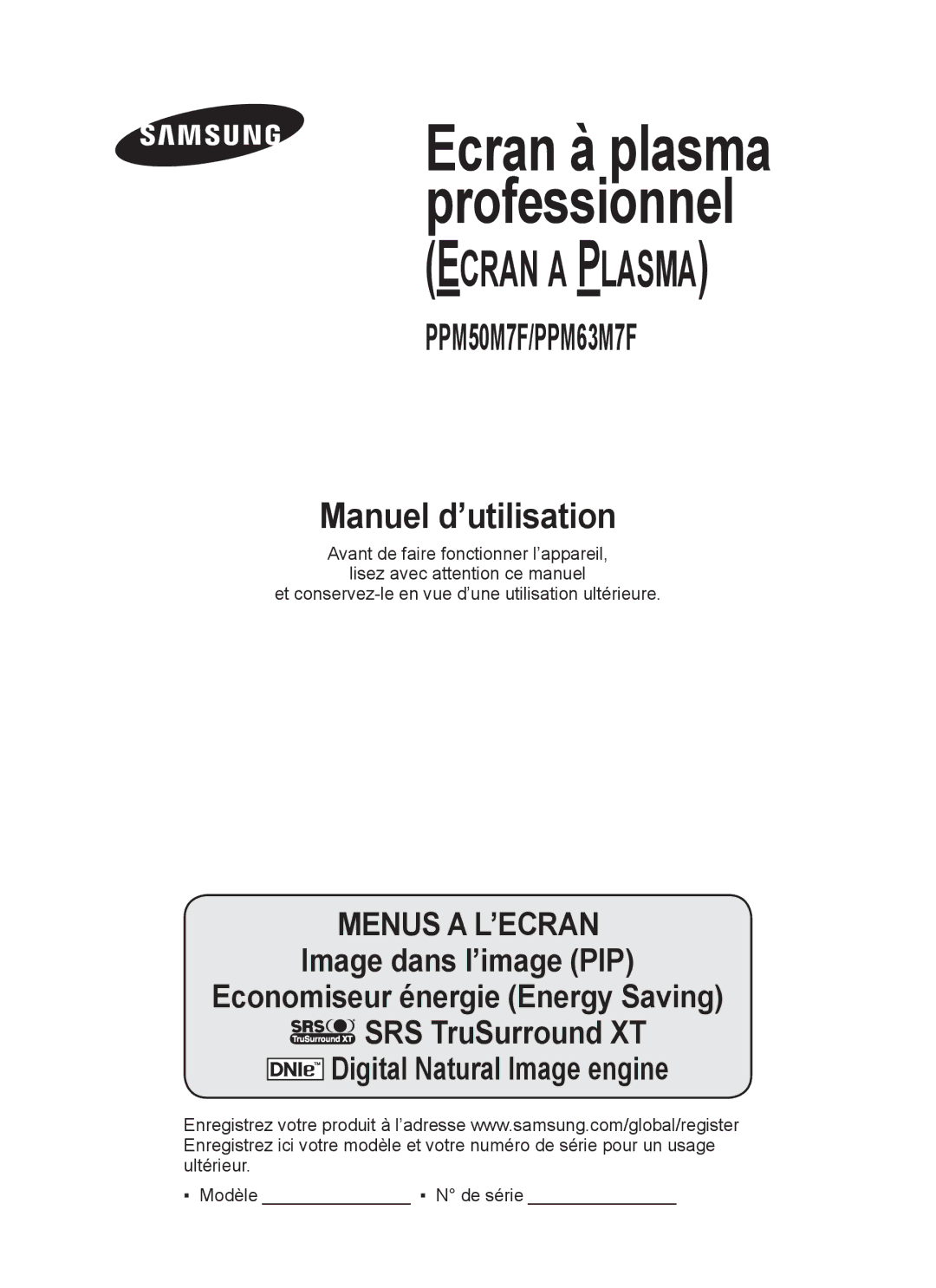 Samsung PPM63M7FSX/EDC manual Ecran à plasma professionnel 