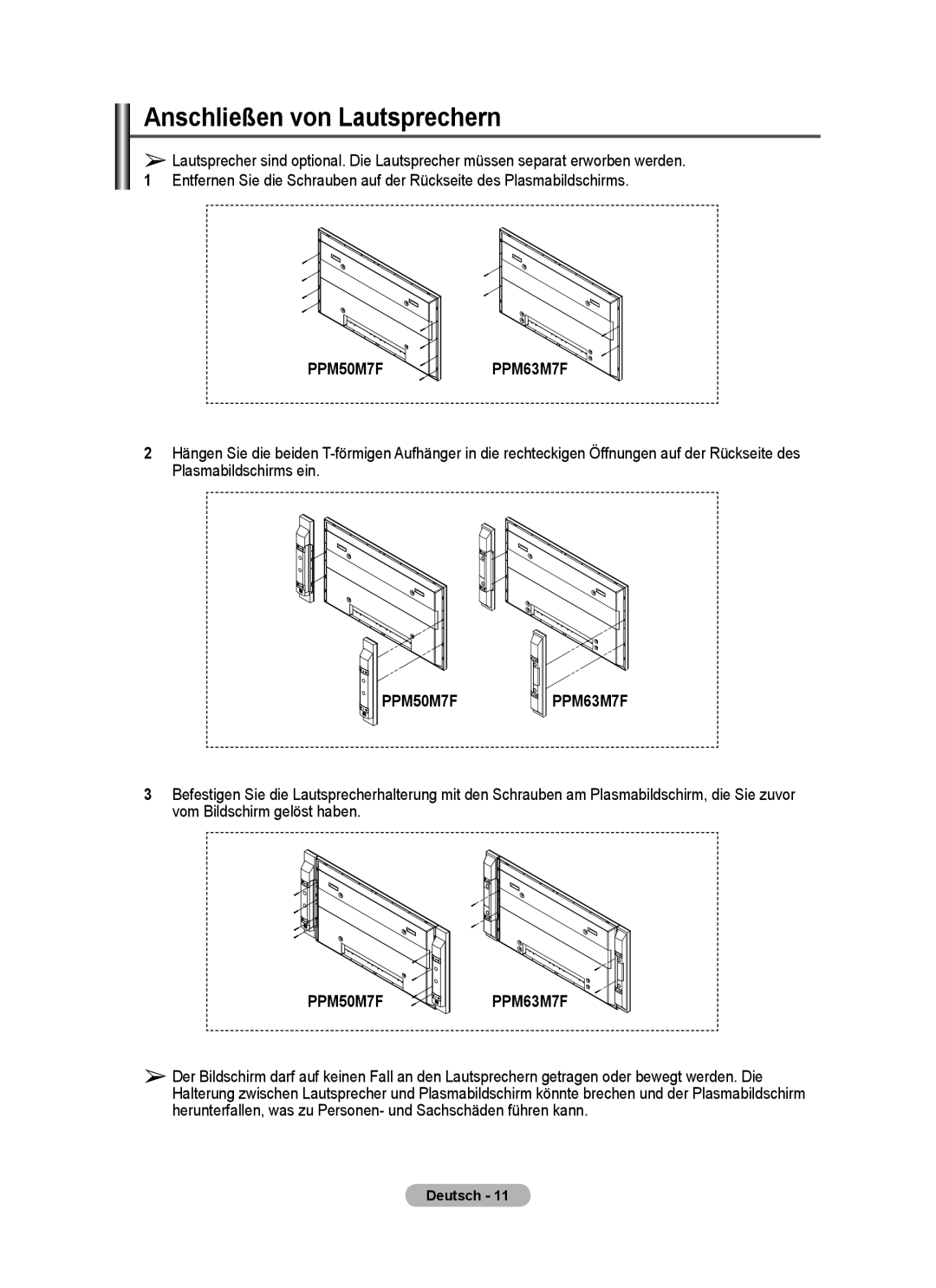 Samsung PPM63M7FSX/EDC manual Anschließen von Lautsprechern 