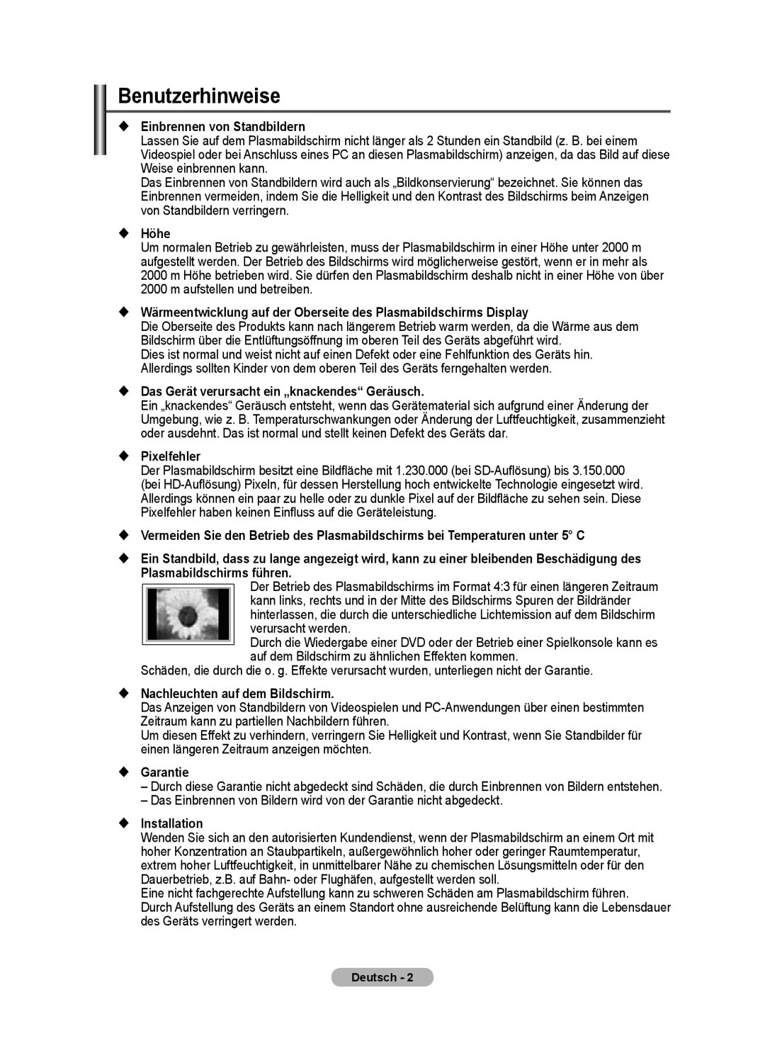 Samsung PPM63M7FSX/EDC manual Benutzerhinweise 