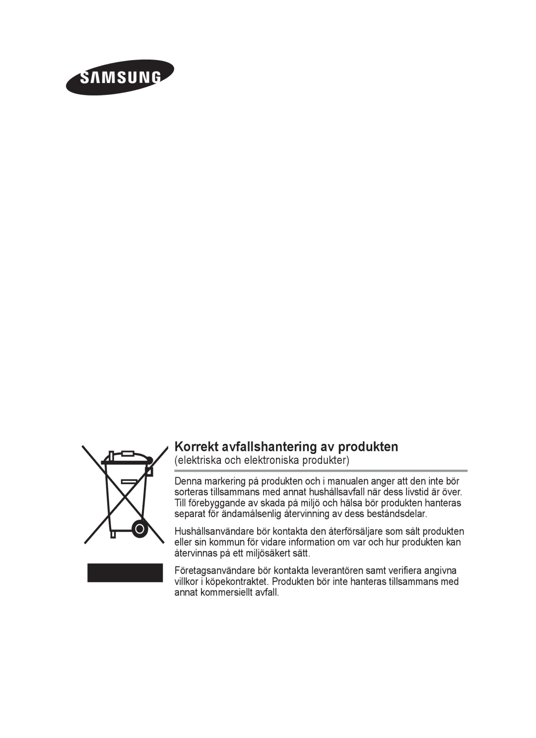 Samsung PPM63M7FSX/EDC manual Korrekt avfallshantering av produkten 